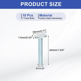 PATIKIL 1/4"-20 t Track Bolts, 10 Pack 1-3/4 Inch T-Slot Bolts Kayak Rail Bolt Accessories for Universal t Track Woodworking Jigs and Fixtures, Silver