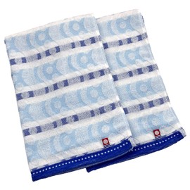 Imabari Biscot Face Towel, Blue, 13.4 x 30.7 inches (34 x 78 cm), Set of 2