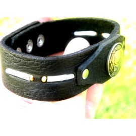 Handmade Cuff bracelet Bison leather dentalium  luck shells  Buffalo Indian nickel coin