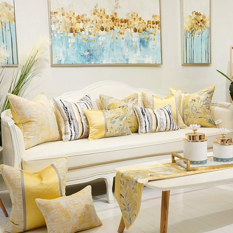 Avigers Square Cushion Covers High Precision Jacquard Modern Yellow White
