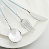 24Pieces Silver Plastic Silverwar Plastic Cutlery with Blue Handle- Heavyweight