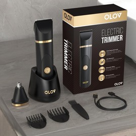 OLOV Electric Body Hair Trimmer-Groin Hair Trimmer, Ball Trimmer for Men - Replaceable Ceramic Blade Heads,USB Recharge,Waterproof Male Hygiene Razor Safe Quick Gifts Cordless Gentle Trimming Fast Trimming:_Elite Black (With dock and nose hair trimmer)