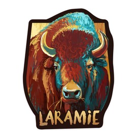 Die Cut Sticker Laramie, Wyoming, Bison, Vivid, Contour Vinyl Sticker 1 to 3 inches (Waterproof Decal for Cars, Water Bottles, Laptops, Coolers), Small