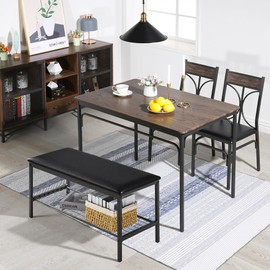 VECELO Kitchen Dining Table Set with Upholstered Bench & 2 Chairs | Space-Saving Compact Design | Perfect for Small Apartments, Breakfast Nooks
