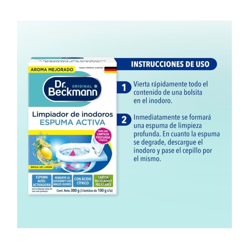 Dr. Beckmann, Limpiador de Inodoros Espuma Activa, 3 Bolsitas de