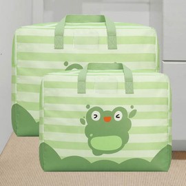 Versatile Character Pouch & Hygienic Baby Blanket Storage Bag, Spacious & Lightweight Organizer BM-144 Duvet Storage Bag/Green 3ea