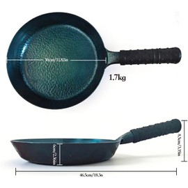 Blued Cast Iron Frying Pan Skillet,Pre-Seasoned Flat Bottom Wok 30cm