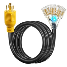 WYM world 30 Amp to 110 Generator Adapter Cord, NEMA L5-30P Male to 3X 5-15R/5-20R Female Generator Distribution Adapter 3 Prong 30 Amp to 15 Amp/20Amp with Lighted Power Indicator,STW 10 AGW 10FT