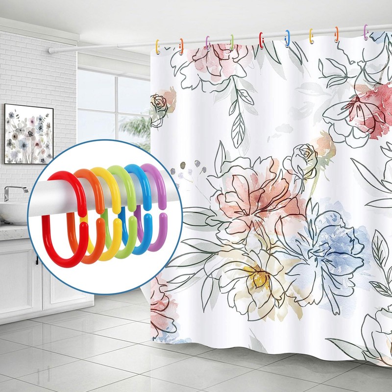 Top-spring Plastic Shower Curtain Rings 24 Pack C Shape (Colorful)