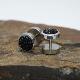 Soul-Cats Fakeplugs Edelstahl Ø10mm Schwarz Glitzer – Unisex Ohrstecker – Fake Plug Ohrringe ohne Dehnen – Modischer Ohrschmuck für Damen & Herren