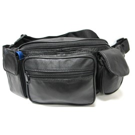 Deluxe Jumbo Size Genuine Leather Waist Pack Soft Light Weight w/Organizer - Black
