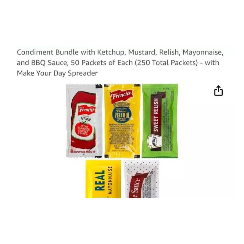 French's Condiment Bundle Ketchup Mustard Relish Mayonnaise BBQ sauce 250pk