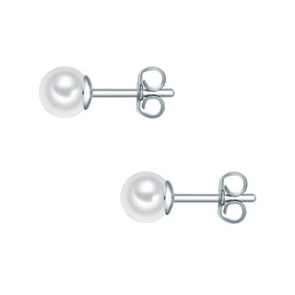 Trilani Women's Pearl Stud Earrings 925 Sterling Silver with Freshwater Cultured Pearl Approx. 6.0-7-0 mm, Silver