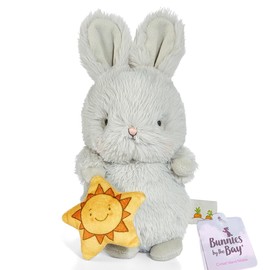 BUNNIES BY THE BAY Grey Bunny Bloom with Star Plush Toy | with 2 Sided Star | 20 cm Tall and Cute Embroidered Face | Baby Safe