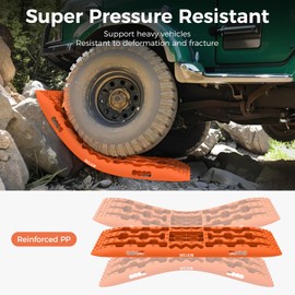 WELKIN 10 TON Traction Boards, Recovery Tracks Mat for Off-Road Vehicles/SUVs/Cars/Jeeps, Tire Ladder on Sand, Mud, Ice & Snow, with Screws Set & Storage Bag (Orange)