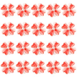 Wecoe 20 Pcs Tiny Red Four Petal Bling Hair Accessories - Mini Decorative Clips for Baby Toddler Girls, Women, and Weddings