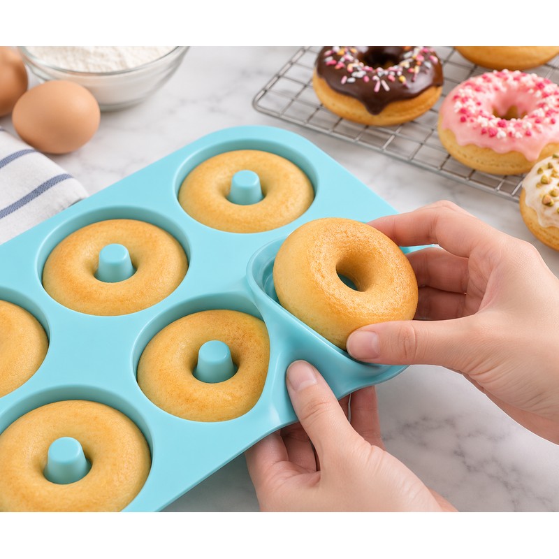 6-Hole Silicone Donut Mold for Home Baking – Non-Stick Reusable