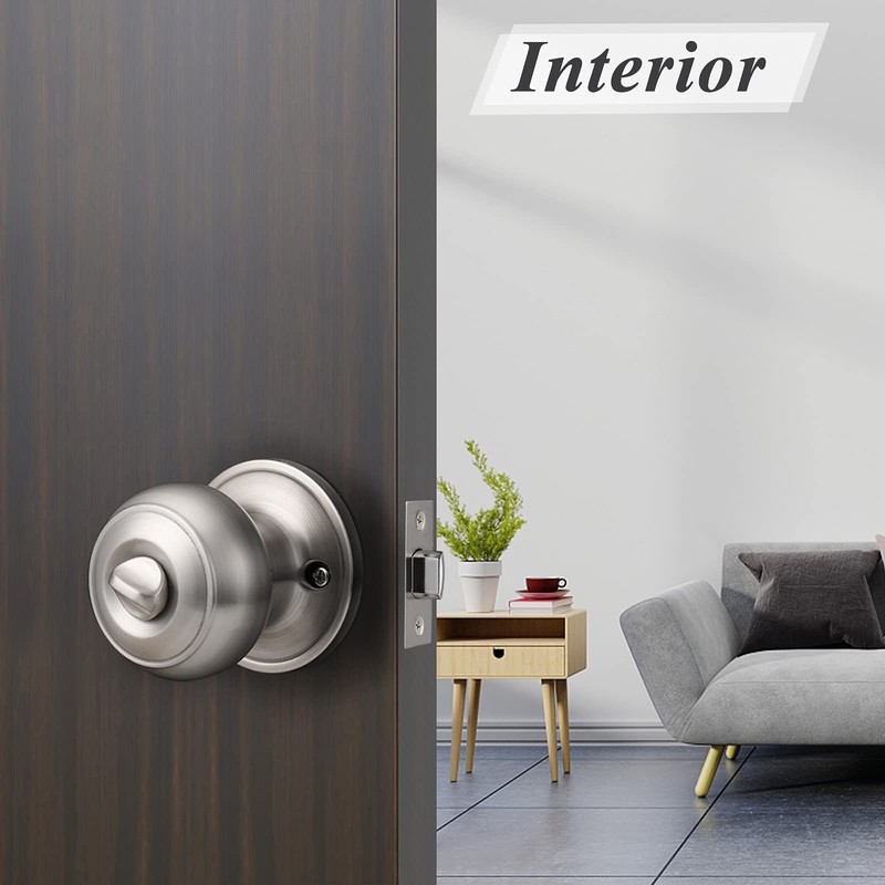 Probrico Privacy Door Knobs Brushed Nickel Finish, Interior Keyless Door