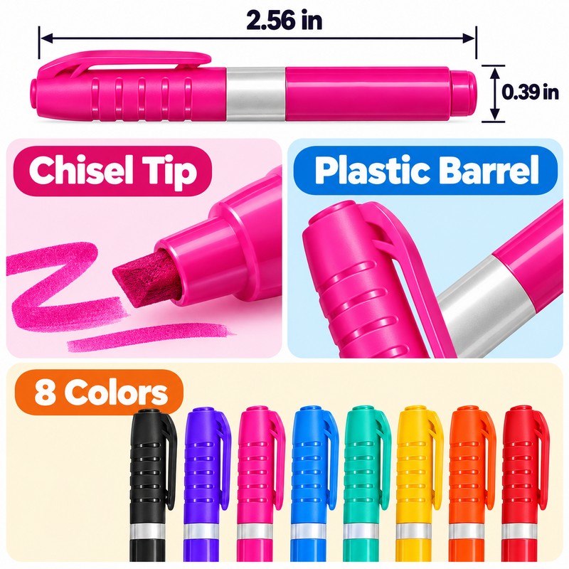 WP128AS 8-Color Dry Erase Markers for Whiteboards – Chisel Tip,