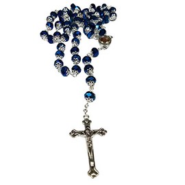 LION OF JUDAH MARKET Deep Blue Crystal Catholic Rosary Beads in Organdy Pouch; Simple Yet Powerful Beyond Description Prayer Meditation