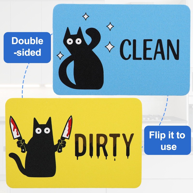 2pcs Double-Sided Black Cat Clean Dirty Dishwasher Magnet