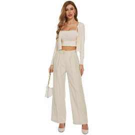 FUNYYZO Women's Wide Leg Pants High Elastic Waisted in The Back Business Work Trousers Long Straight Suit Pants