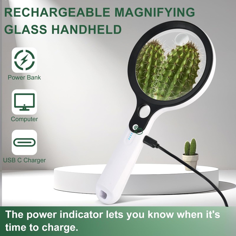 Magnifying Glass with 48 LED Light, 10X 20X 45X Handheld