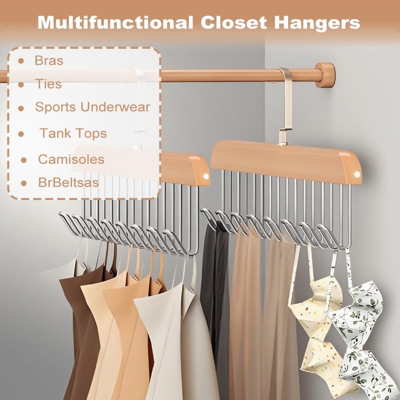 Closet Belt Hanger, 2 Pcs Wooden Sturdy 8-Hook Belt Holder,