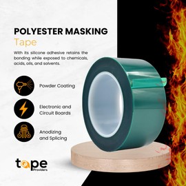 WOD PFT35GS High Temperature Polyester Green Masking Pet Tape. 3/4 inch x 72 yds. for Powder Coating, E-Coating or Plating Projects. Up to 350 F Resistance, Heat and Fireproof.