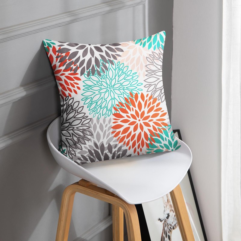 Emvency Throw Pillow Cover Blue Aqua Orange Gray and Floral