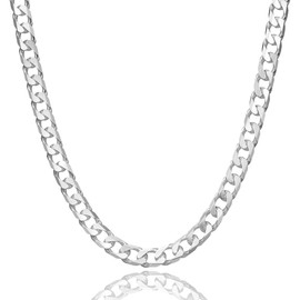 5mm sterling silver 925 Italian flat diamond cut Cuban curb cable link chain necklace chocker with lobster claw clasp - inch 20"/50cm