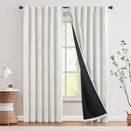 jinchan 100% Blackout Boho Curtains Moon Phases Printed Bedroom Curtains 84 Inch Length 2 Panels Golden on White Drapes Rod Pocket Back Tab Thermal Insulated Curtains for Nursery Window Drapes