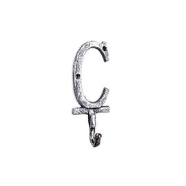 Hampton Nautical Rustic Silver Cast Iron Letter C Alphabet Wall Hook 6" - Door Decor - Decorativ