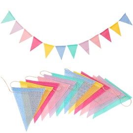 GORGECRAFT 4Pcs 4M Pastel Pennant Banner Flags Colorful Burlap Triangle Party Hanging String Garland Decorations Flag Banners for Birthdays Easter Classroom School Carnival Outdoor Decor