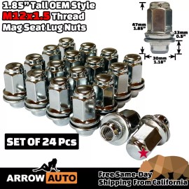 ARROW 24x Chrome Extra Long M12x1.5 OEM Factory Mag Seat Lug Nut Toyota 4Runner Tacoma