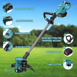 12-Inch 21V Cordless String Trimmer, Electric Weed Wacker, 2 in 1 Trimmer & Edger with Fast Charger, 2 X 3.0Ah Battery Powered Grass Mover, Portable Weed Eater for Lawn Yard Garden