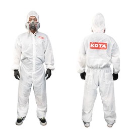 LAUCO White Polyester Reusable Paint Coverall Spray Suit with Hood, Elastic Waist and Wrist, Water Resistant, Lint Free, and Washable - X-Large, Pack of 5