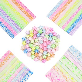 Valtiner 840 Sheets Star Paper Strips, Origami Paper Color Lucky Stars Decoration Strip for DIY Hand Art & Craft Supplies (Luminous)