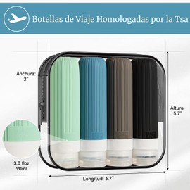 Juego de 4 Botellas de Viaje de Silicona, Botellas Dispensadora de Silicona a Prueba de Fugas de 90 ml, Aprobados por la TSA, Sin Bpa, Reutilizables, Empacables, Accesorios para Kit de Viaje