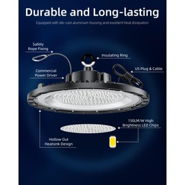 THELUX 150W UFO LED High Bay Lights Super High Brightness 22,500LM for Warehouse, Workshop, Garage - 5000K Daylight, IP65 Waterproof Commercial Lighting (High & Low Bay) LED Shop Lights 1Pack