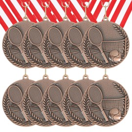 MECCANIXITY Tennis Medals 2.7 Inch, Bronze Award Medals with Neck Ribbon for Team Sports Games Competitions Party Favors 10 Pieces