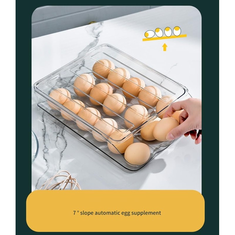 NoSunset Egg Holder for Fridge, Automatic Rolling Egg Organizer for