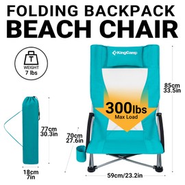 KingCamp Folding Beach Chair for Adults 2 Pack High Back Lightweight Portable Backpack Chair with Cup Holder Pocket Headrest Carry Bag for Outdoor Camping Sand Concert Lawn Festival Sports, Cyan