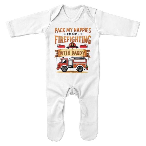 Purple Print House Firefighting with Daddy Baby Romper Suit Pack