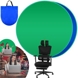 Briwooody Collapsible Blue Green Screen Backdrop (56") Double Sided Webcam Portable Background for Green Screen Chair with Storage Bag 2 in 1 Pop up Backdrop for Live Streaming Video Meeting