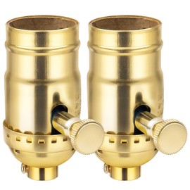 DiCUNO UL Listed Full Range Dimmer Lamp Socket Replacement, Vintage E26 Light Bulb Socket, Rotating Dimmer Switch Knob for Table, Floor Lamp, DIY Project, Gold, 150 Watt, 2-Pack
