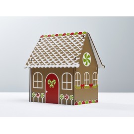 Holiday Christmas 6 Piece Poplar Wood Traditional Gingerbread House Easy DIY Kit Decoration Display, Brown, Red, Green, & White, 7.5" x 4.5" x 7.5"