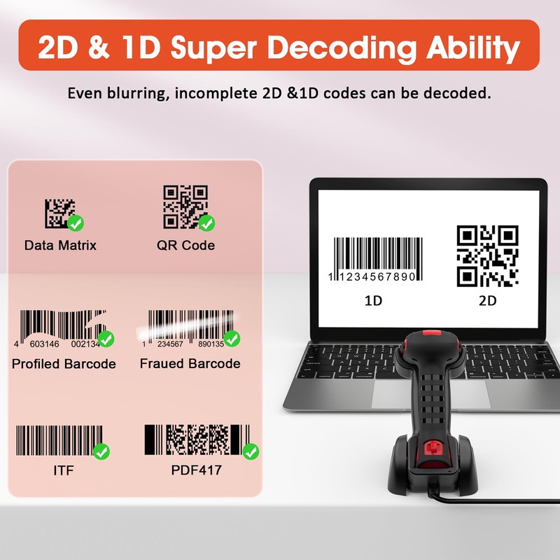 Symcode 2D Industrial Barcode Scanner with Stand 433 Wireless 1968