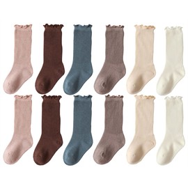 FYLuoke Baby Knee High Stockings - Girls & Boys Toddlers & Newborn Long Socks (Ruffled, Knee-High 6 Pairs, 1-3T)