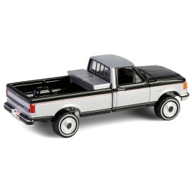 1990 Ford F-250 Pickup Truck Diecast Model DCD Series 10 1/64 Raven Black Silver Metallic with Tool Box "Down on Farm"